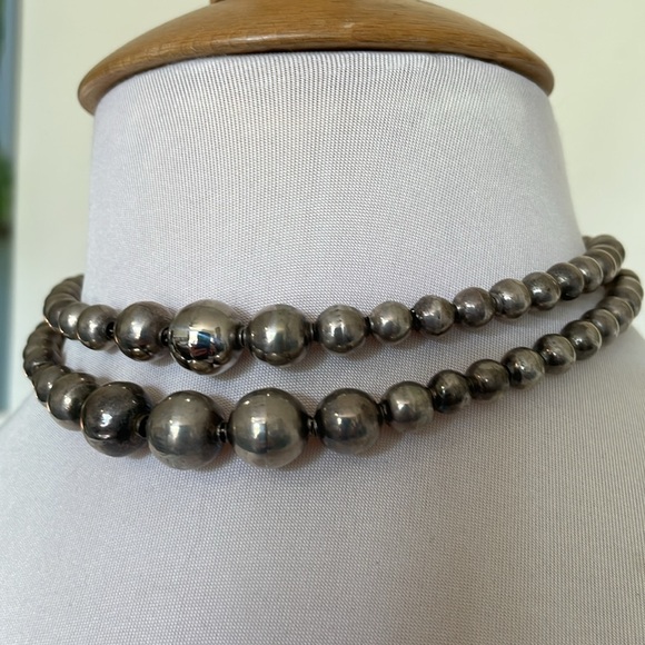 Antique Sterling Silver Double Strand Graduated Beads/Filigree Box Clasp 15" - Picture 3 of 5